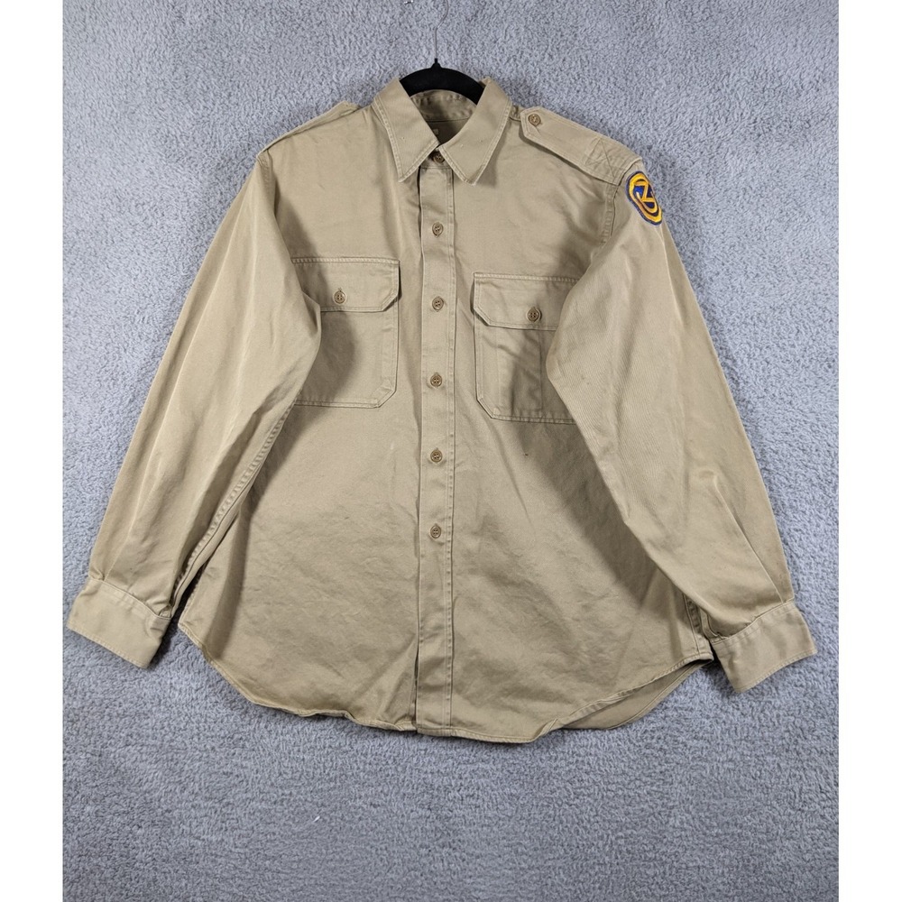 Vtg WWII U.S. Army 102nd Infantry "Ozark" Military Uniform Shirt Khaki Z Patch